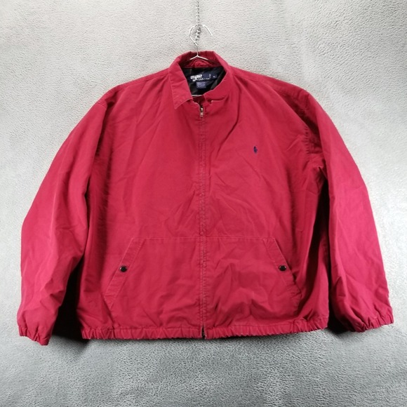 VTG Polo Ralph Lauren Jacket Mens XL Red Flannel Lined Harrington Full Zip
